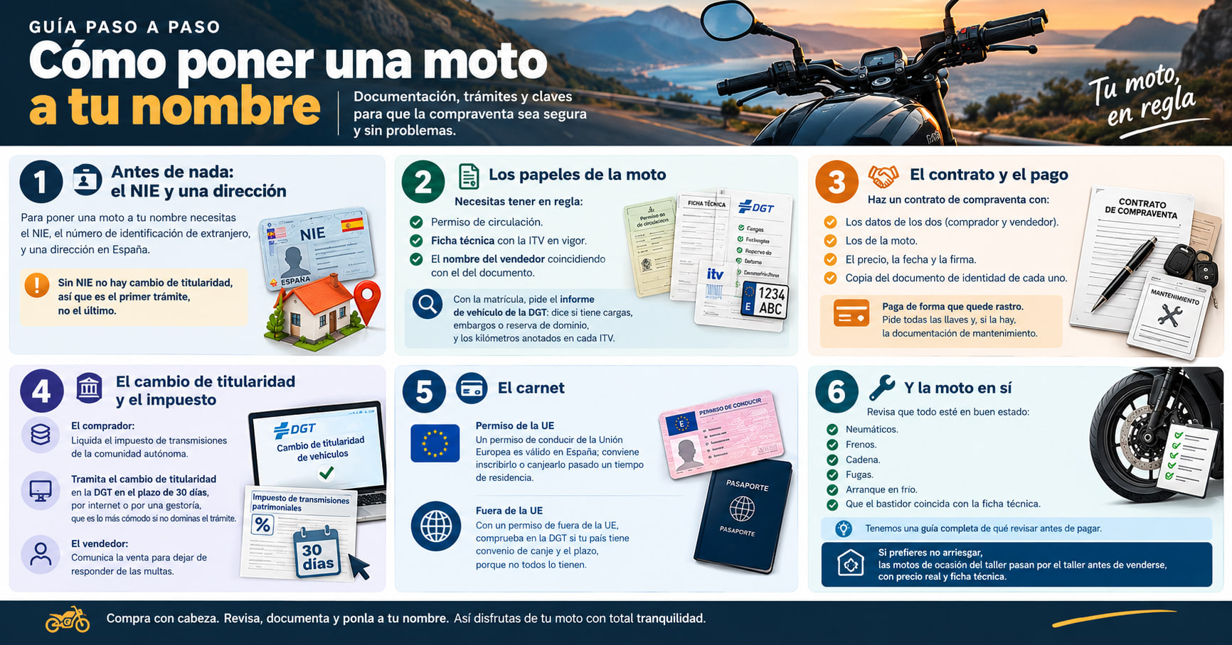 Comprar una moto de segunda mano en España siendo extranjero: papeles y trámites